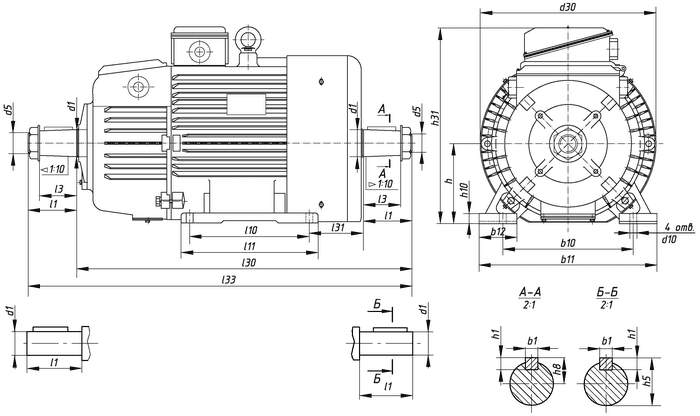 Габаритный чертеж электродвигателя